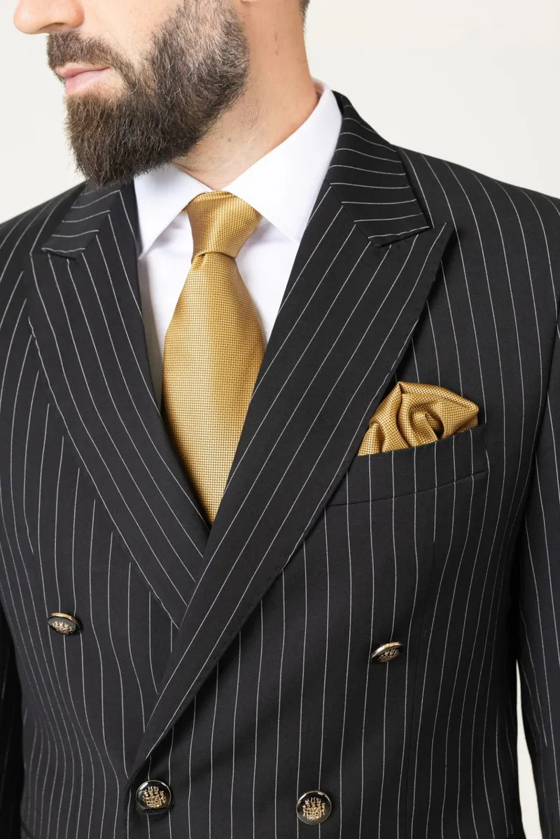 Costum Negru în Dungi Double-Breasted din Lână 48 - imagine 4