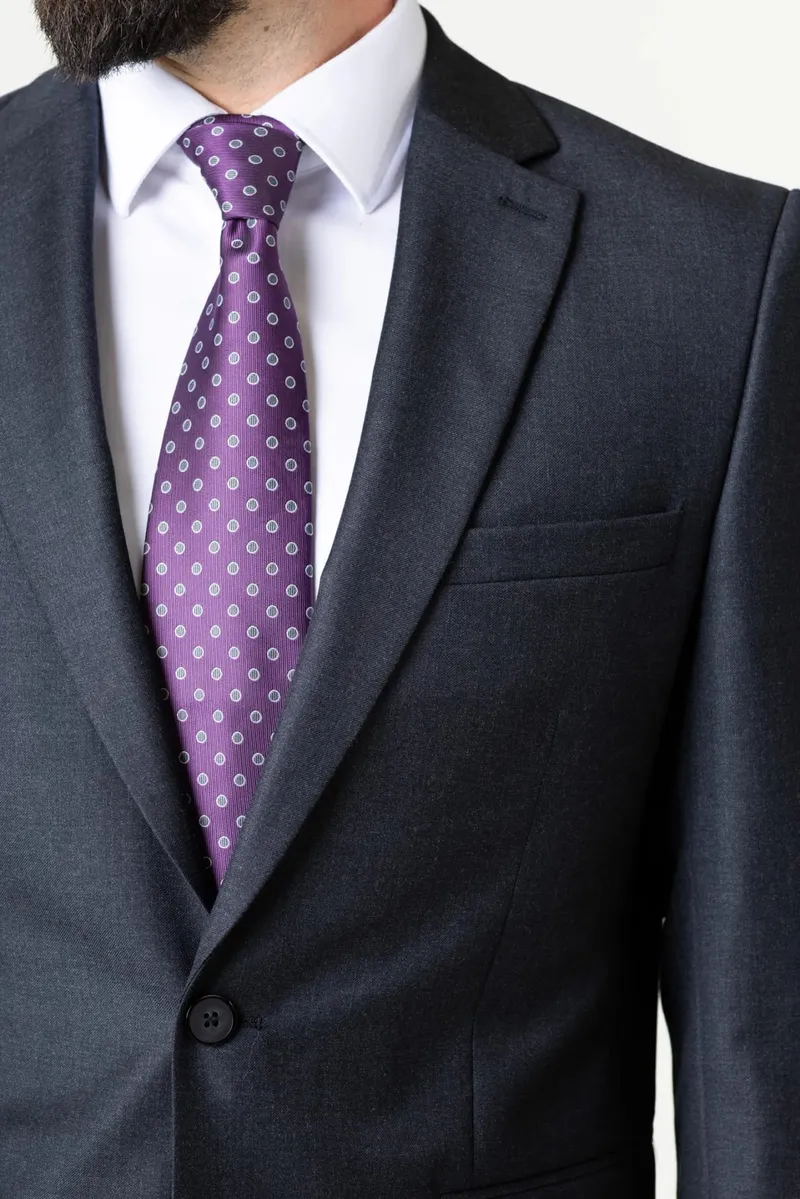 Costum Gri Închis Slim Fit din Lână 56 - imagine 4