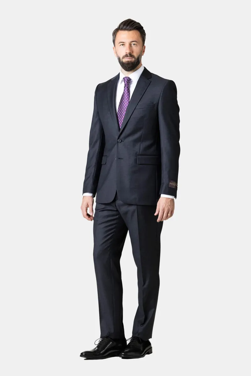 Costum Gri Închis Slim Fit din Lână 56 - imagine 2