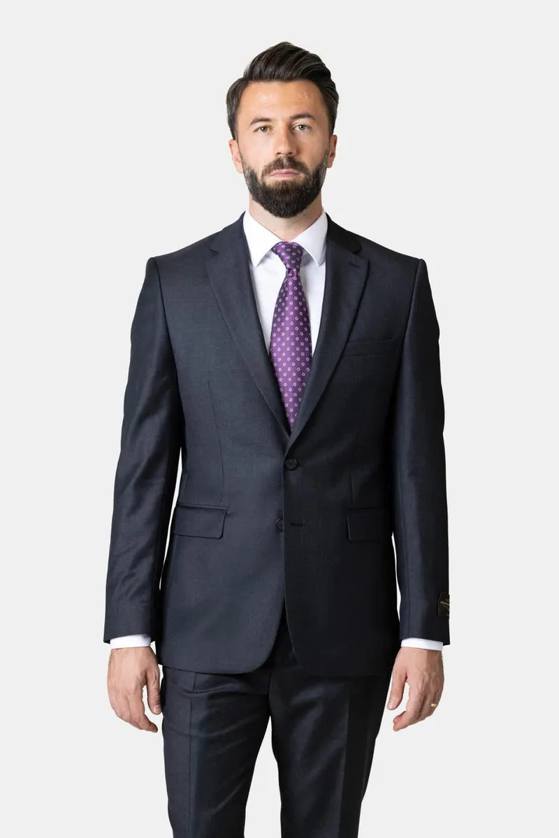 Costum Gri Închis Slim Fit din Lână 56 - imagine 3