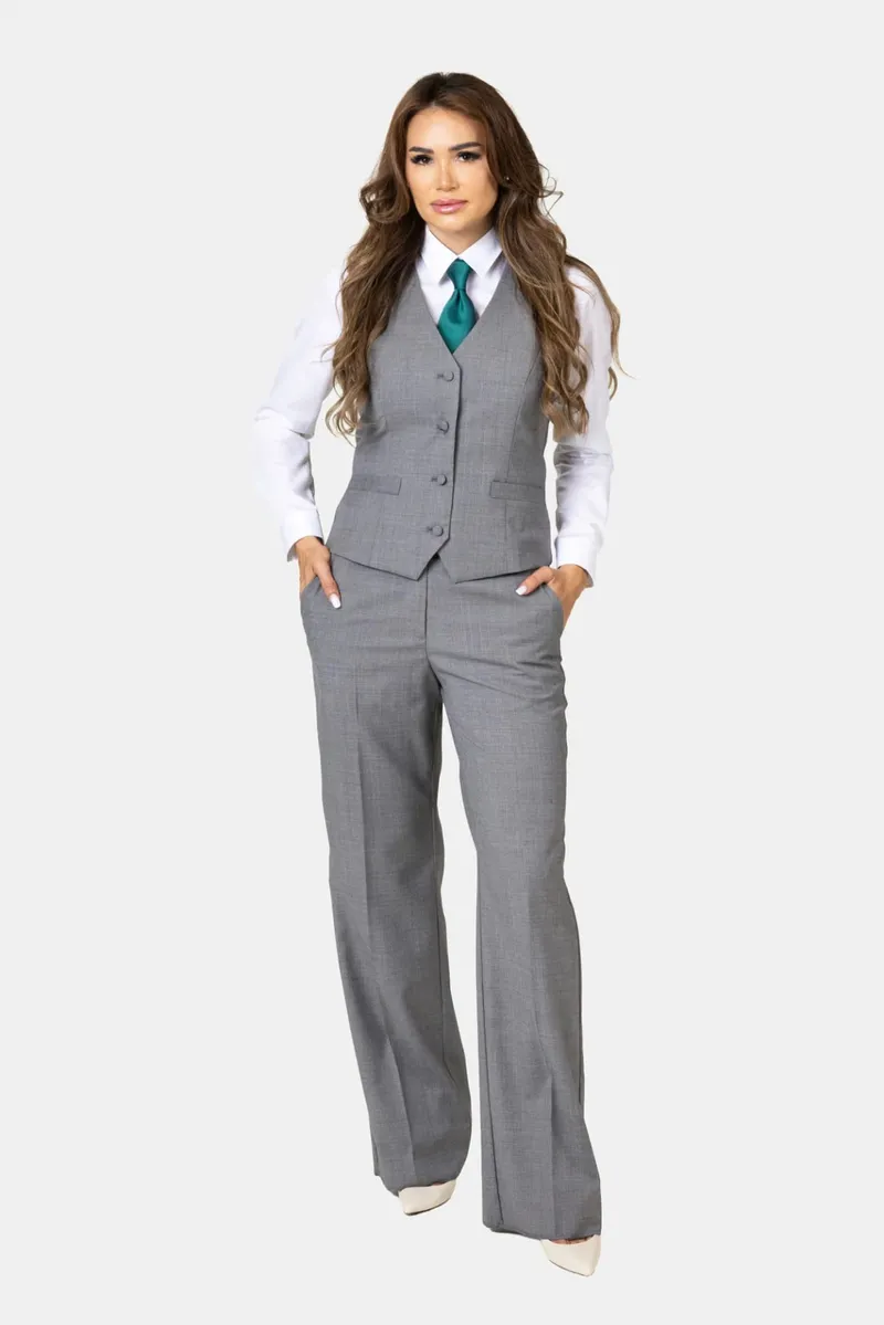 Costum Gri din Lână pentru Femei 42 - imagine 2