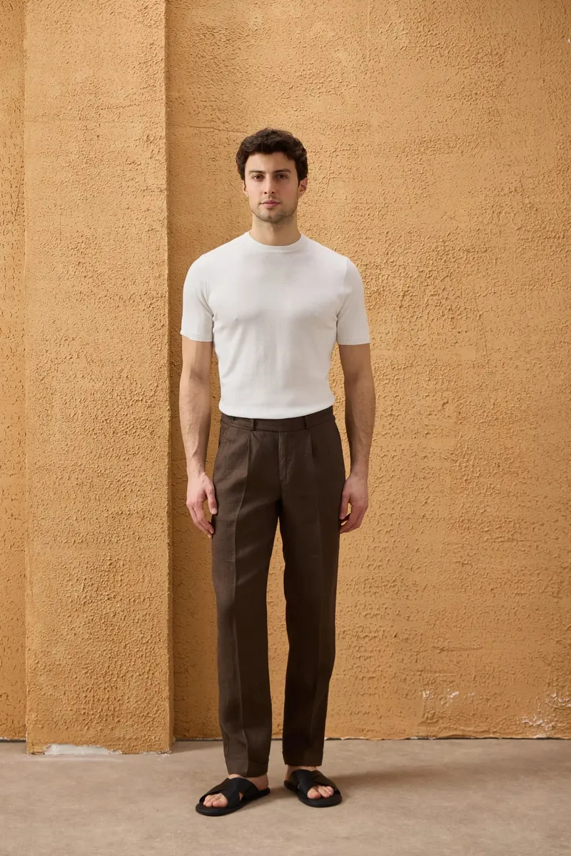 Pantaloni Maro Plisați din In 34 - imagine 4