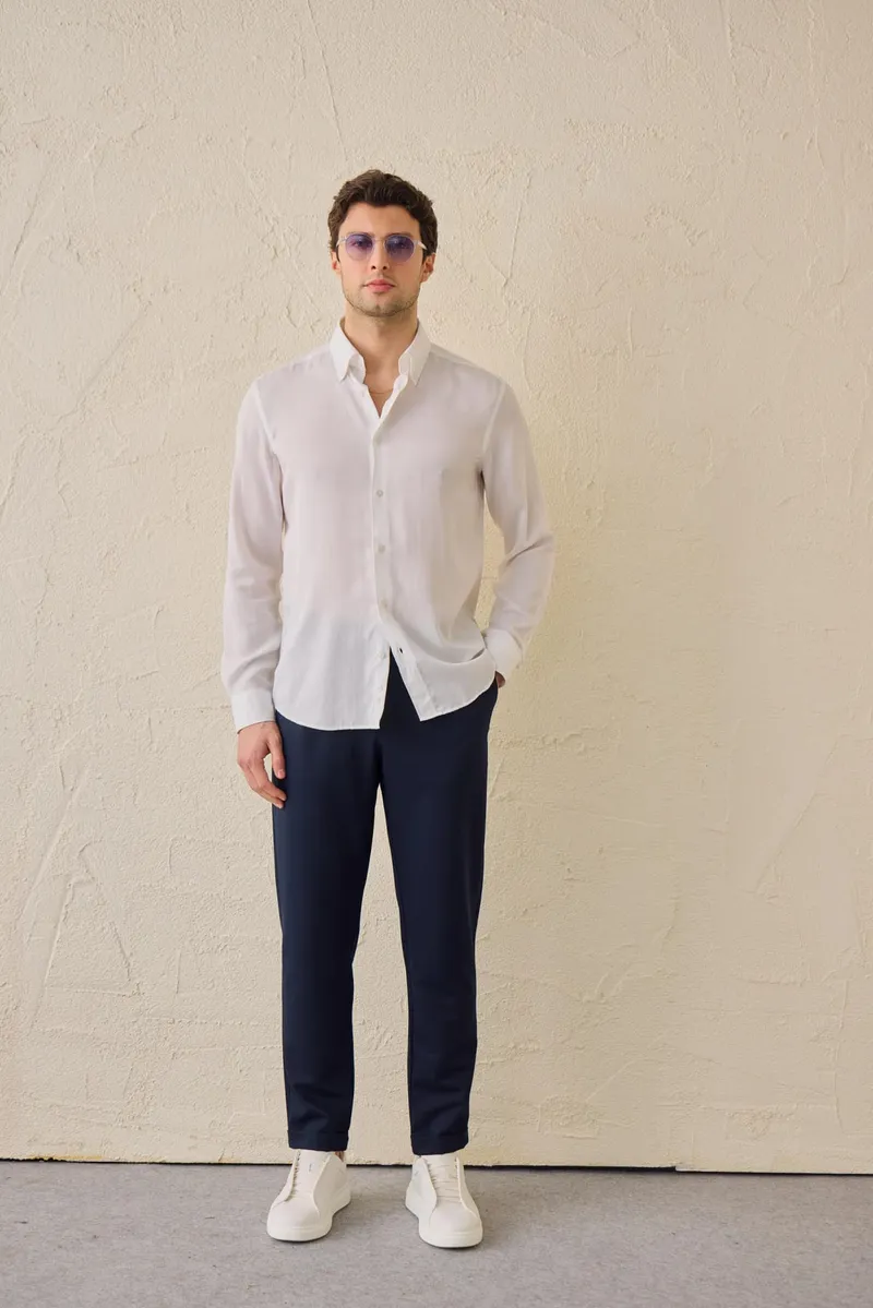 Cămașă Albă Regular Fit din 100% Tencel pentru Bărbați L - imagine 3