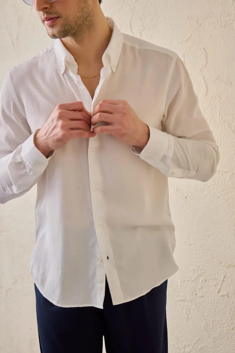 Cămașă Albă Regular Fit din 100% Tencel pentru Bărbați L - imagine 2