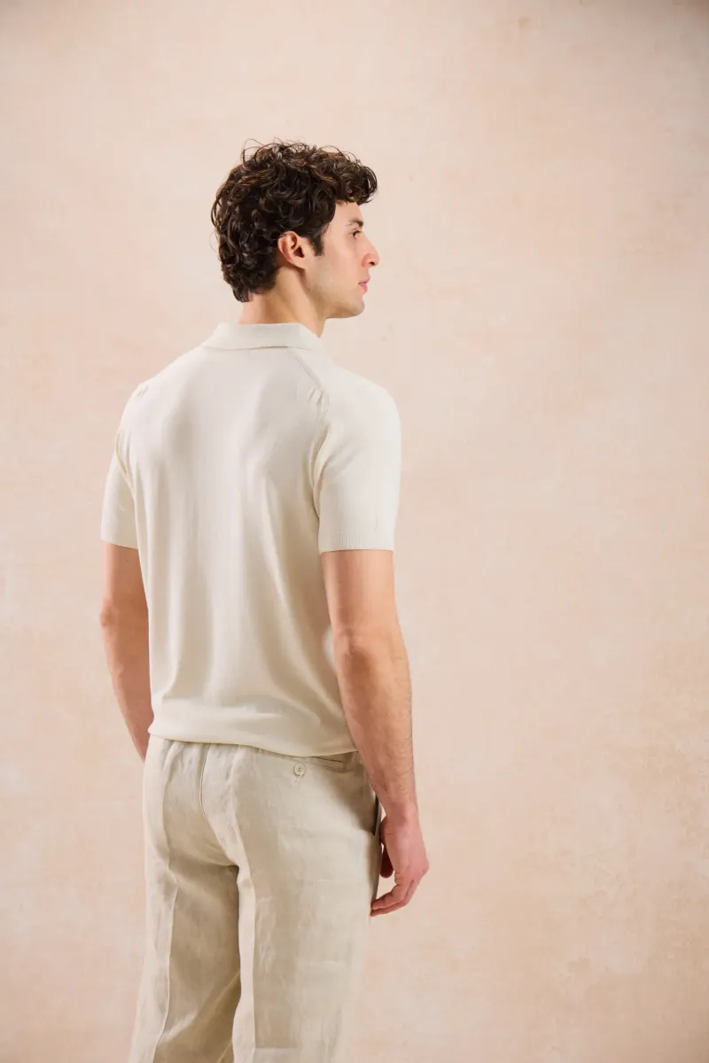 Tricou Polo Crem Tricotat din Amestec de Bumbac XL - imagine 2