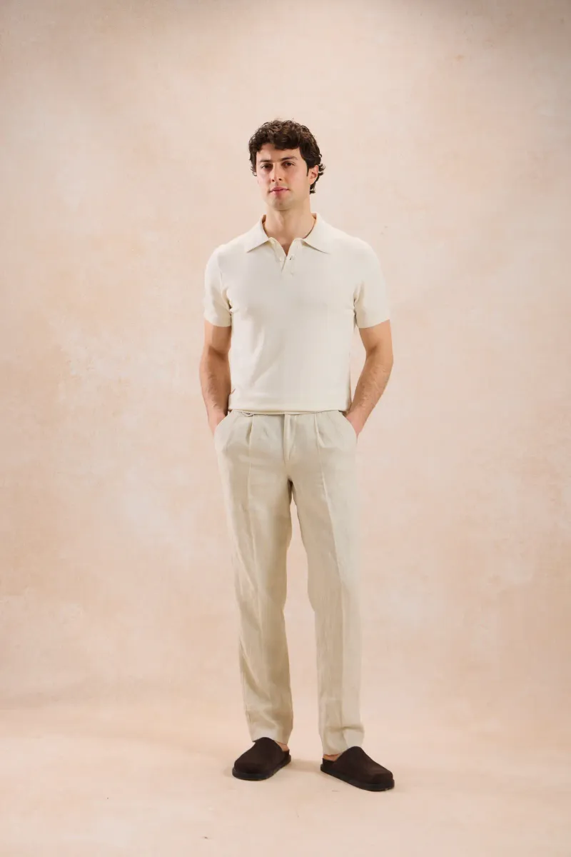Tricou Polo Crem Tricotat din Amestec de Bumbac XL - imagine 3
